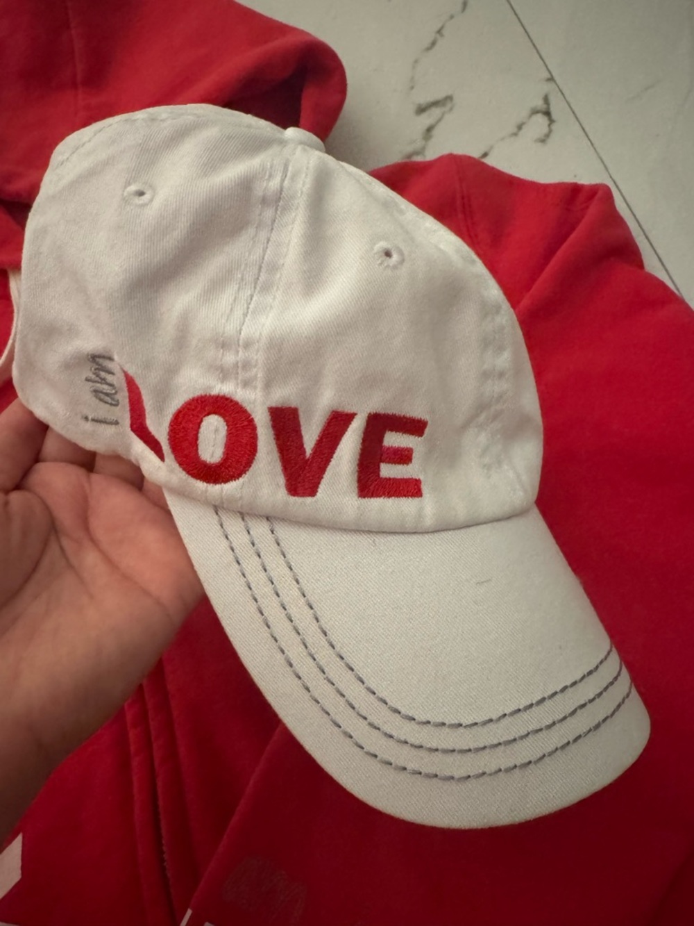 Peace Love Word Red 'Happy' Graphic Zip Hoodie with White 'LOVE' Cap - Picture 3 of 9